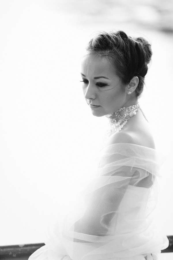 tristeza, mujer, vestido de novia, velo, moda