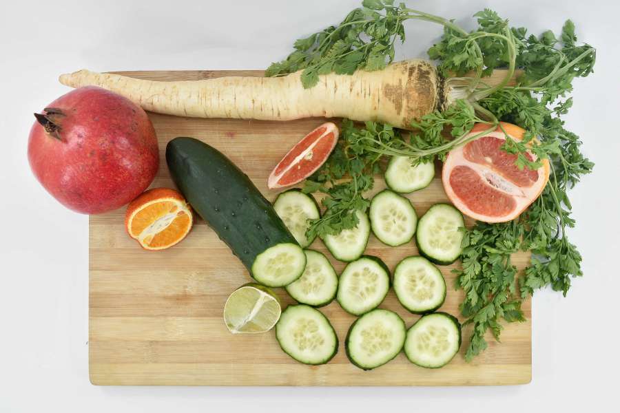 cucumber, grapefruit, mandarin, parsley 
