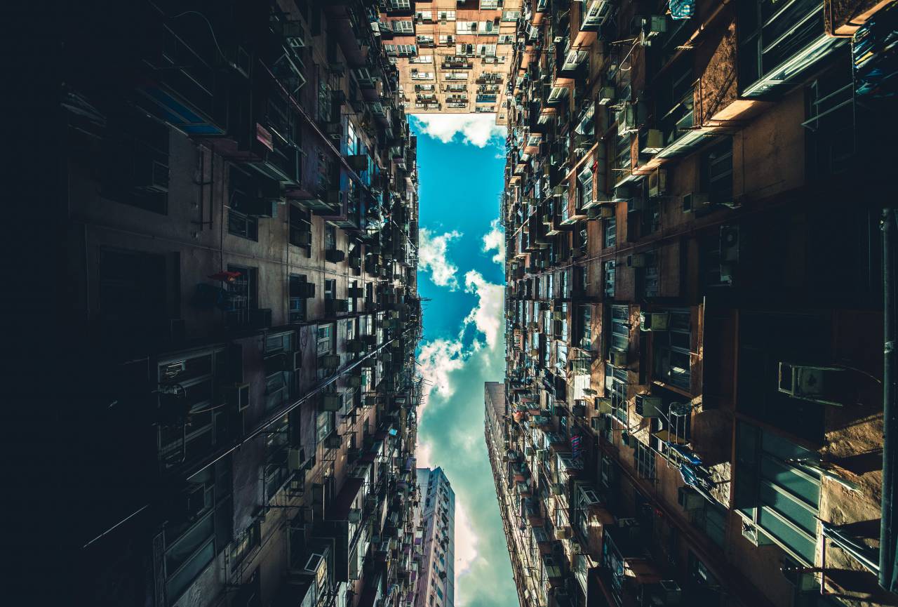 architecture, buildings, city, office, residential, business, district, high rise, skyscrapers, urban, metro, structures, lines, patters, shapes, perspective, sky, clouds
, 