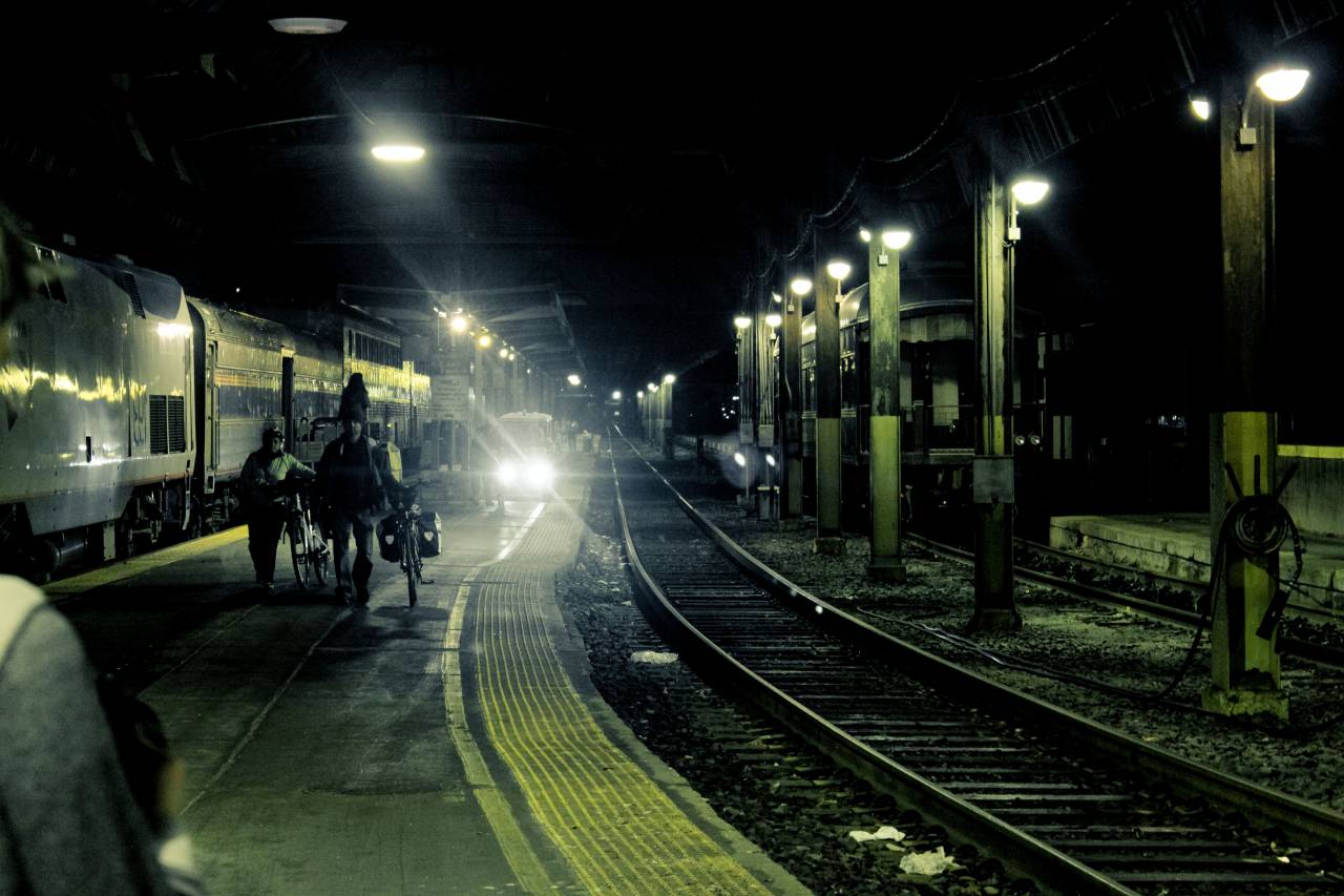 city, railway, rail, train, station, pattern, perspective, tracks, industrial, metro, travel, transportation, lines, light, ceiling, people, bicycles
, 