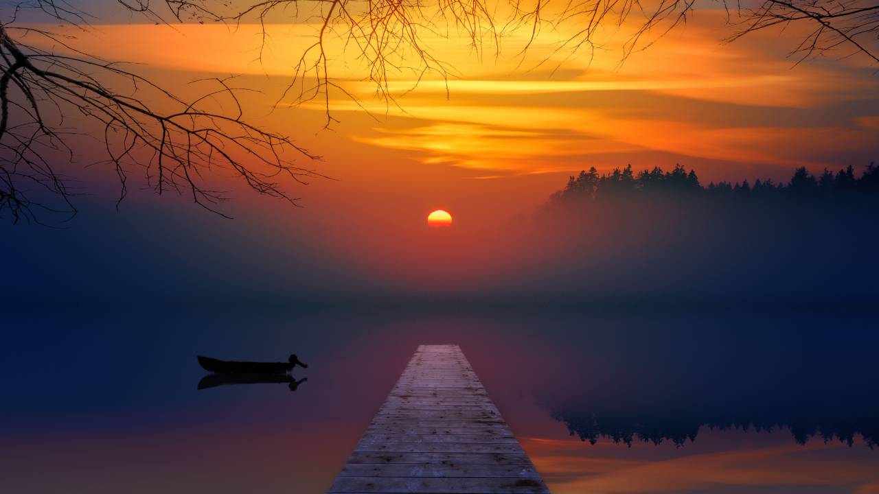 mar, océano, agua, ola, naturaleza, puente, muelle, barco, vela, árboles, planta, reflexión, nubes, cielo, puesta de sol, sol,