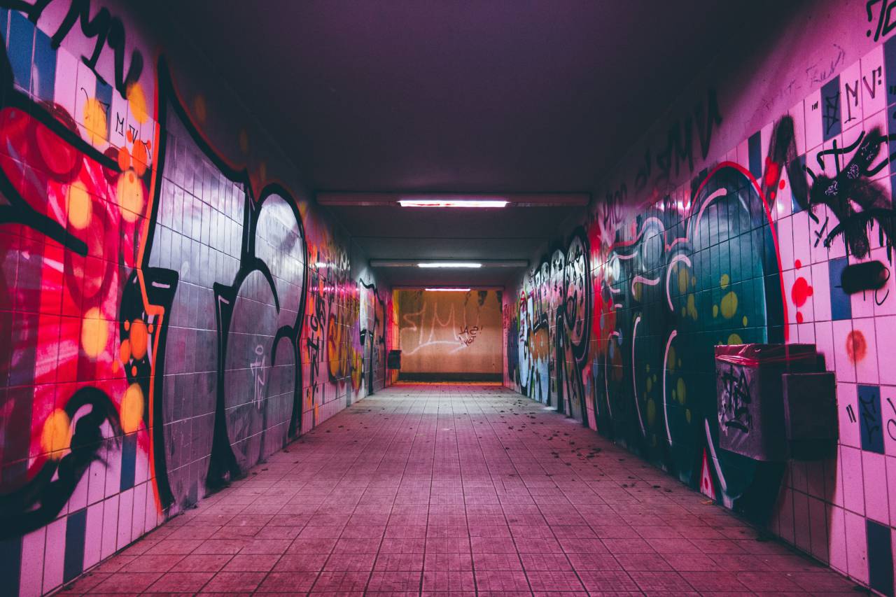 tunnel, dark, night, road, light, modern, architecture, infrastructure, tiles, graffiti, art, vandal
, 