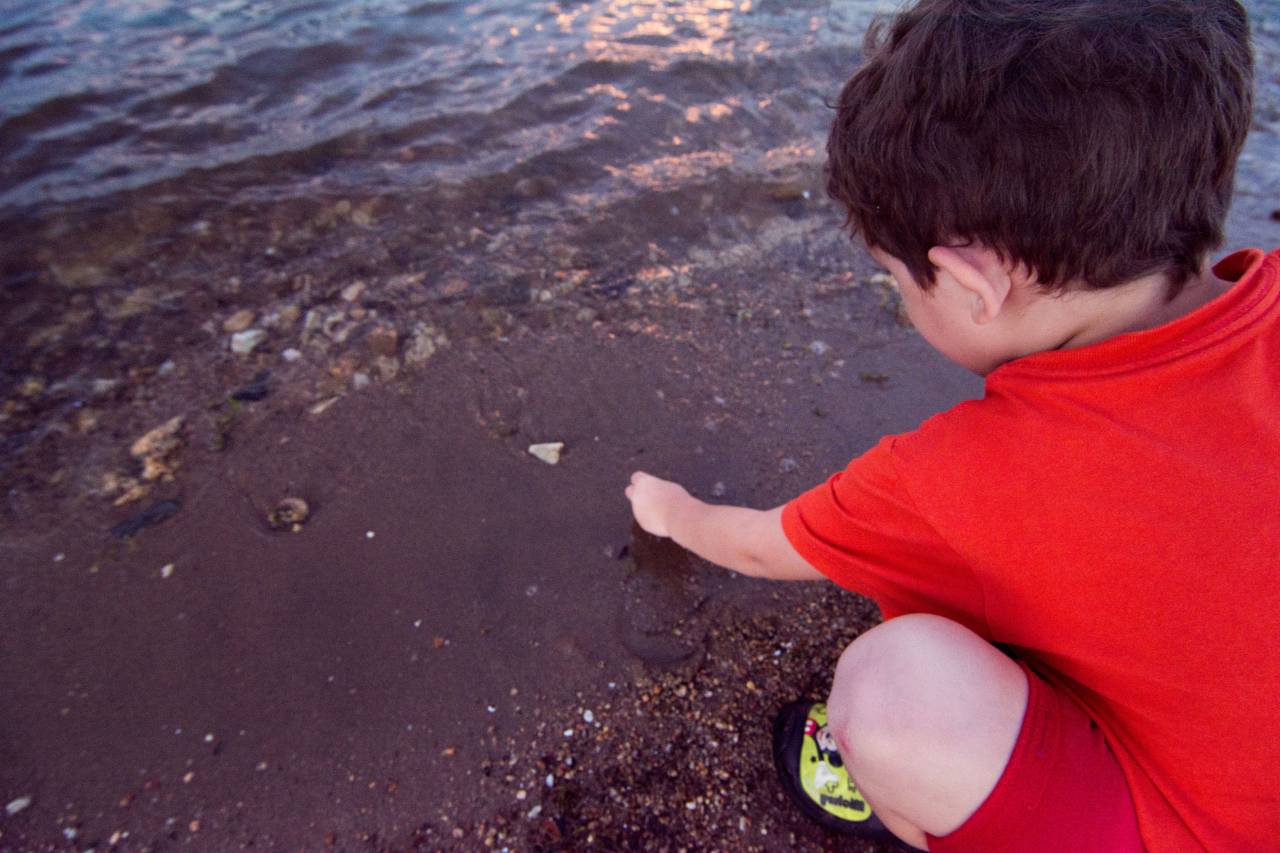 stone, boy, lake, shore, nature, outdoors, summer, exploration, discovery, adventure, childhood, leisure, activity, hobby, recreation, fun, relaxation, scenic, landscape, water, reflection, tranquility, peaceful, calm, serene, 