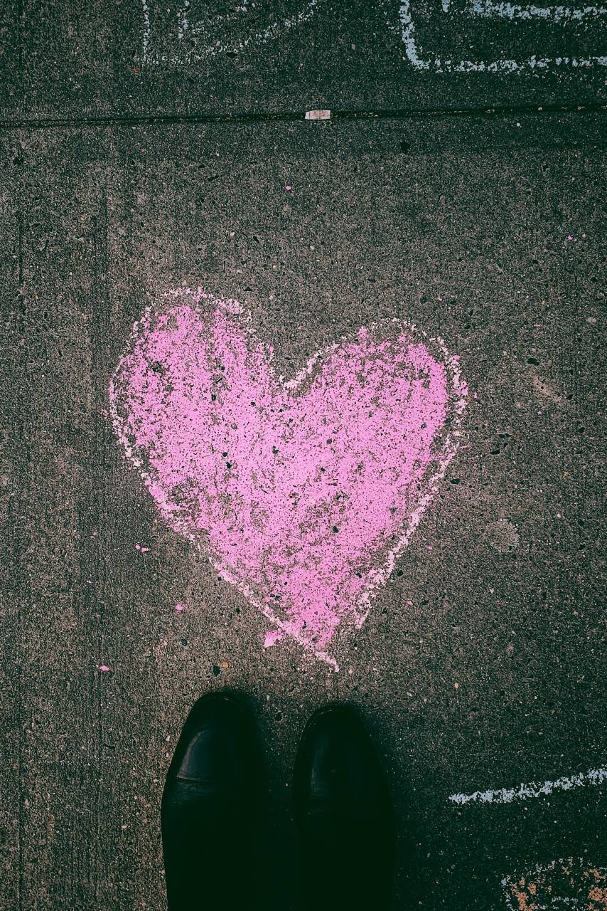 corazón;púrpura;tiza;amor, dibujar, pizarra,