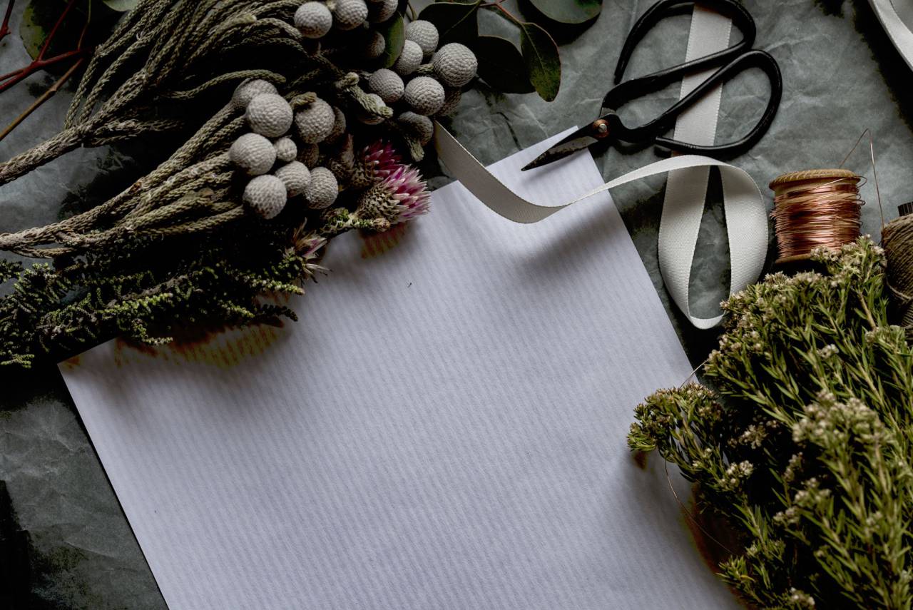 arts, crafts, paper, plants, green, scissors, ribbon
, 