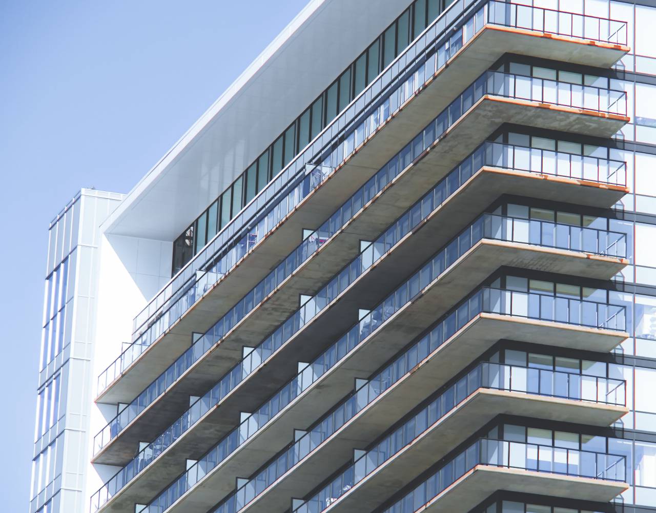 Edificio, balcones, exterior, arquitectura, diseño, ciudad, fachada, urbano, vidrio, moderno, patrón, apartamento, condominio, detalle, cielo,