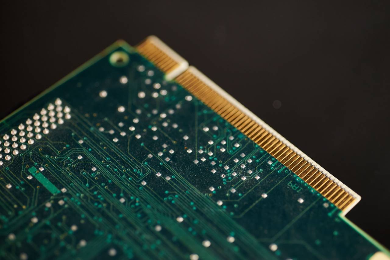 Circuito, tarjeta, computadora, primer plano, tecnología, electrónica, adaptador, chip, digital, conector, verde, oro, soldadura, plástico,