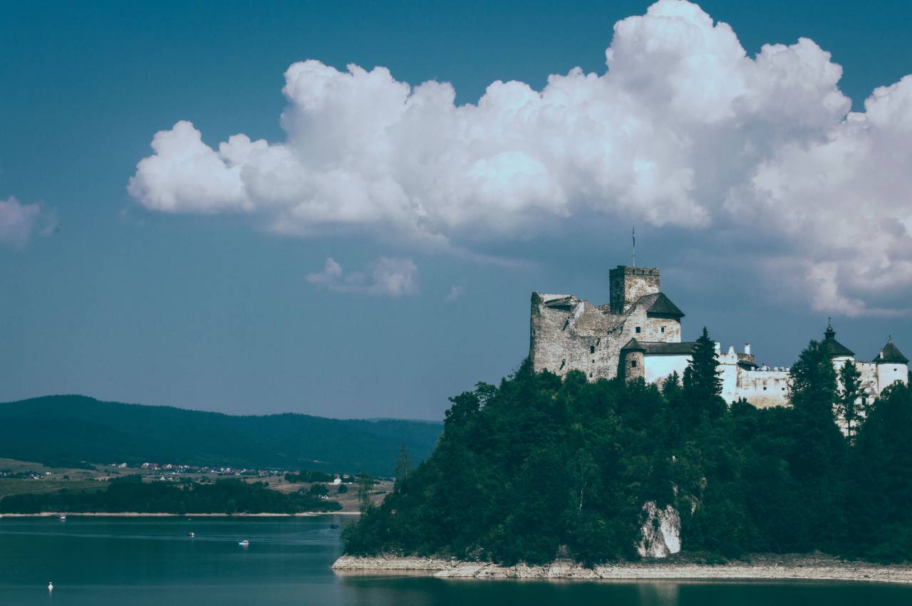 cloud, sky, sea, ocean, water, trees, plant, palace, castle, mountain, view
, 