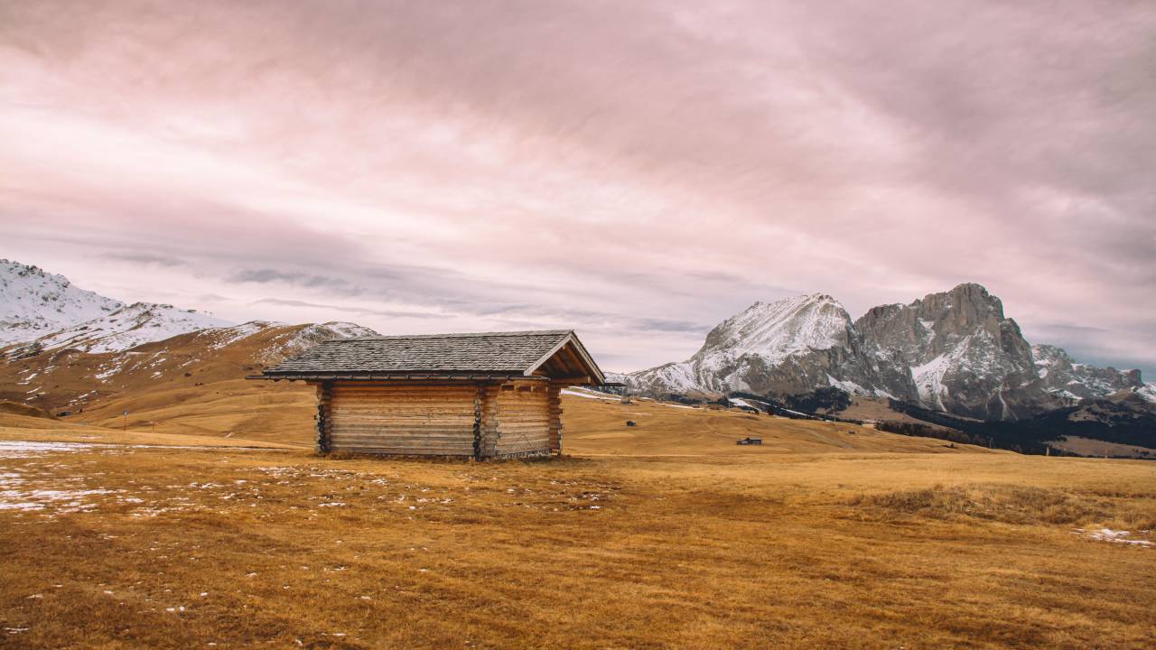 grass, highland, grassland, field, nature, rocks, cliff, sky, clouds, hut
, 