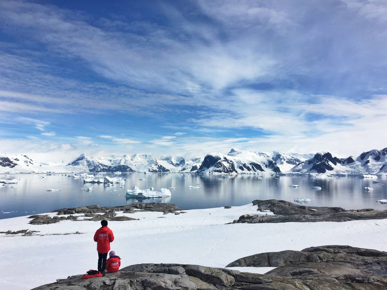 people, men, travel, adventure, mountain, mountaineer, clouds, sky, red, jacket, climbing, hiking, snow, winter, outdoor, iceberg, blue, sky, clouds, view
, 