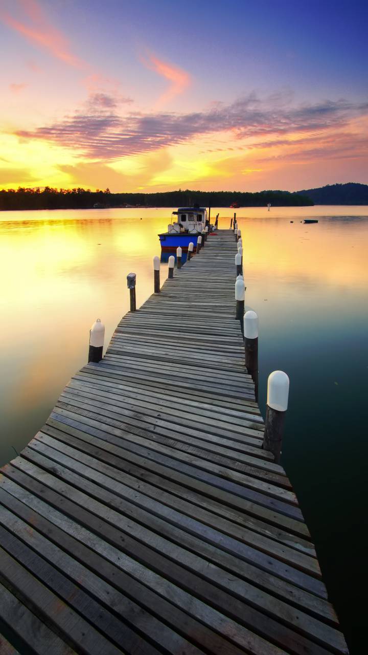platform, sea, ocean, bridge, sky, simple, peaceful, wooden, trees, sunset, clouds
, 
