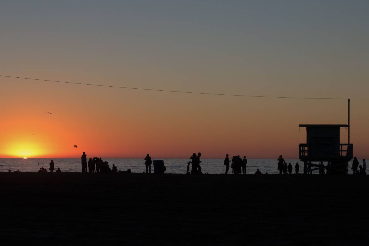 Urbano, ciudad, gente, silueta, parque, agua, océano, mar, puesta de sol, cielo,