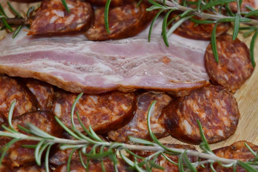 lamb, meat, pork, pork loin, sausage, meal 