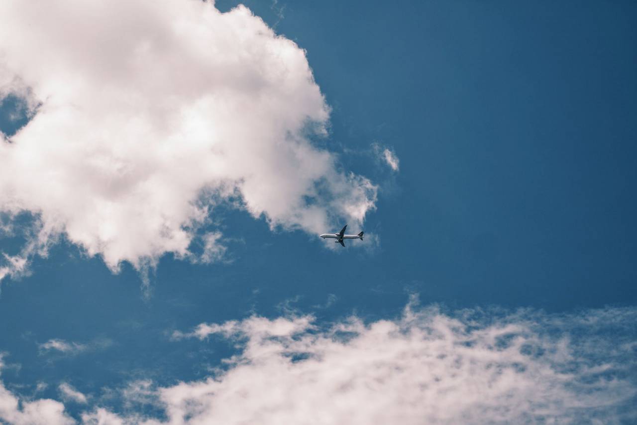 Avión, aerolínea, viaje, viaje, nubes, azul, cielo, vuelo,