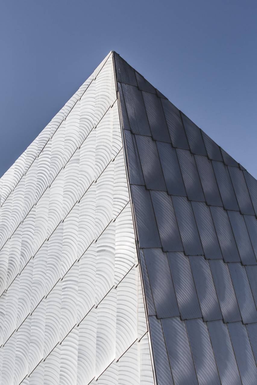 Arquitectura, resumen, estructura, edificio, perspectiva, ciudad, moderno, diseño, exterior, negocios, oficina, futurista, cielo,