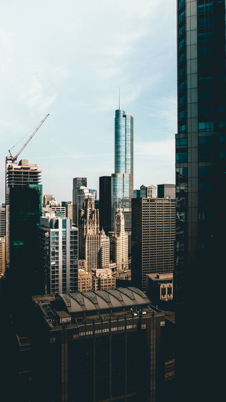 arquitetura, construção, infraestrutura, azul, céu, arranha-céu, torre, cidade, urbano, linha do horizonte, telhados, guindaste, construção,