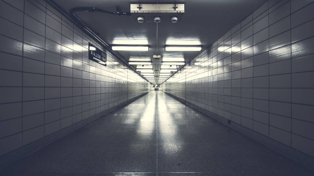 hallway, black and white, light, tunnel
, 