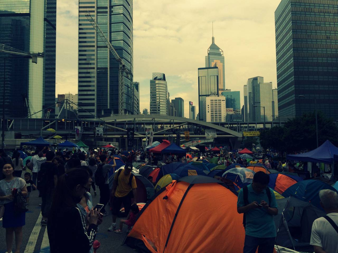 hong kong, protest, tents, people, streets, crowd, busy, buildings, city, architecture, towers
, 