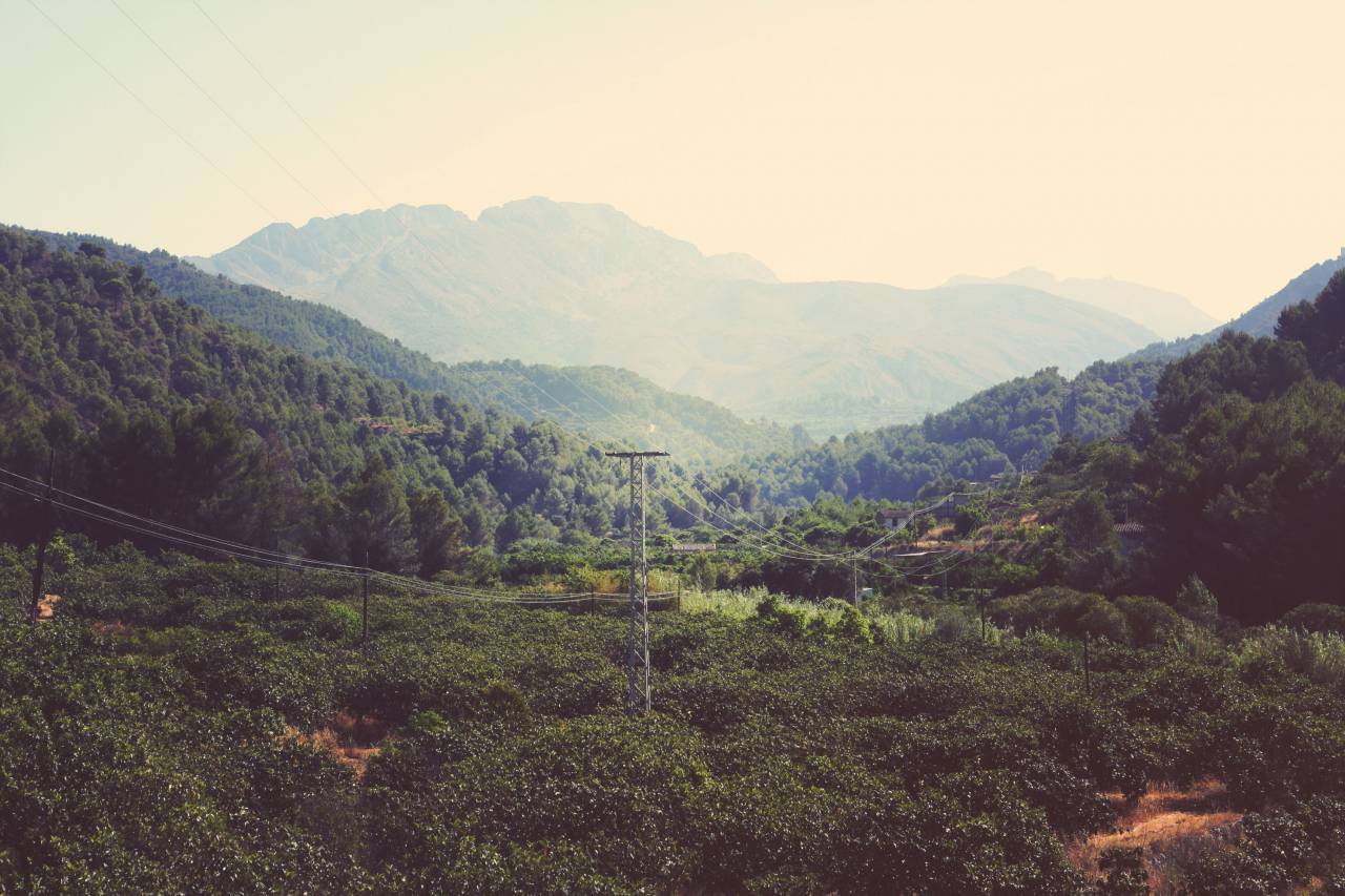 paisaje, montañas, valles, árboles, bosques, líneas eléctricas, cielo, naturaleza,