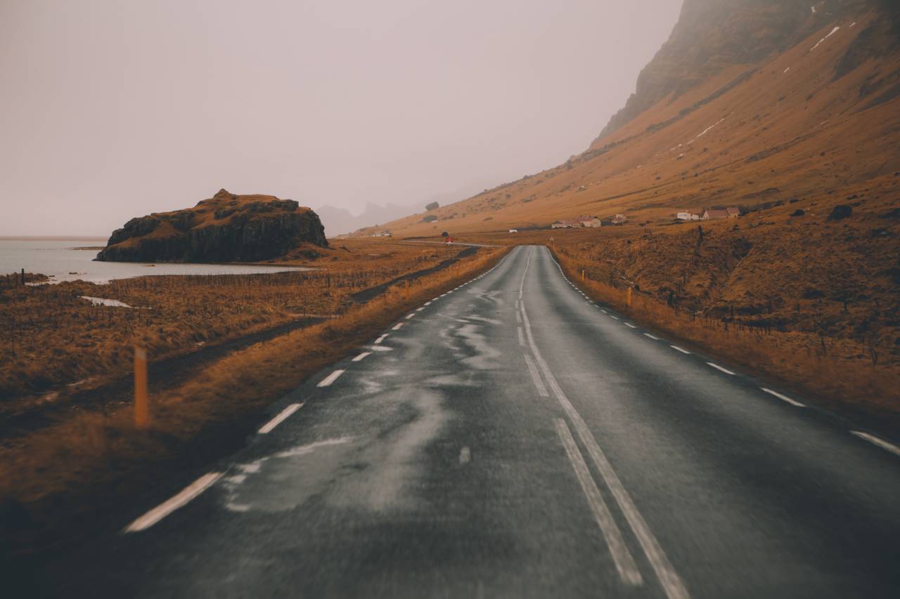 landscape, road, adventure, trip, travel, mountains, rock, formation, grass, houses, sky, clouds, fence
, 
