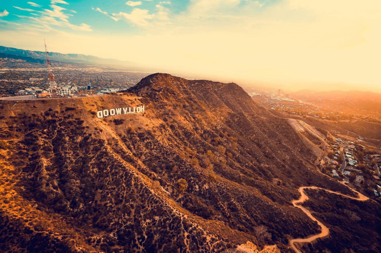 mountain, highland, cloud, sky, landscape, nature, valley, road, trees, plant, sunset, view, hollywood
, 