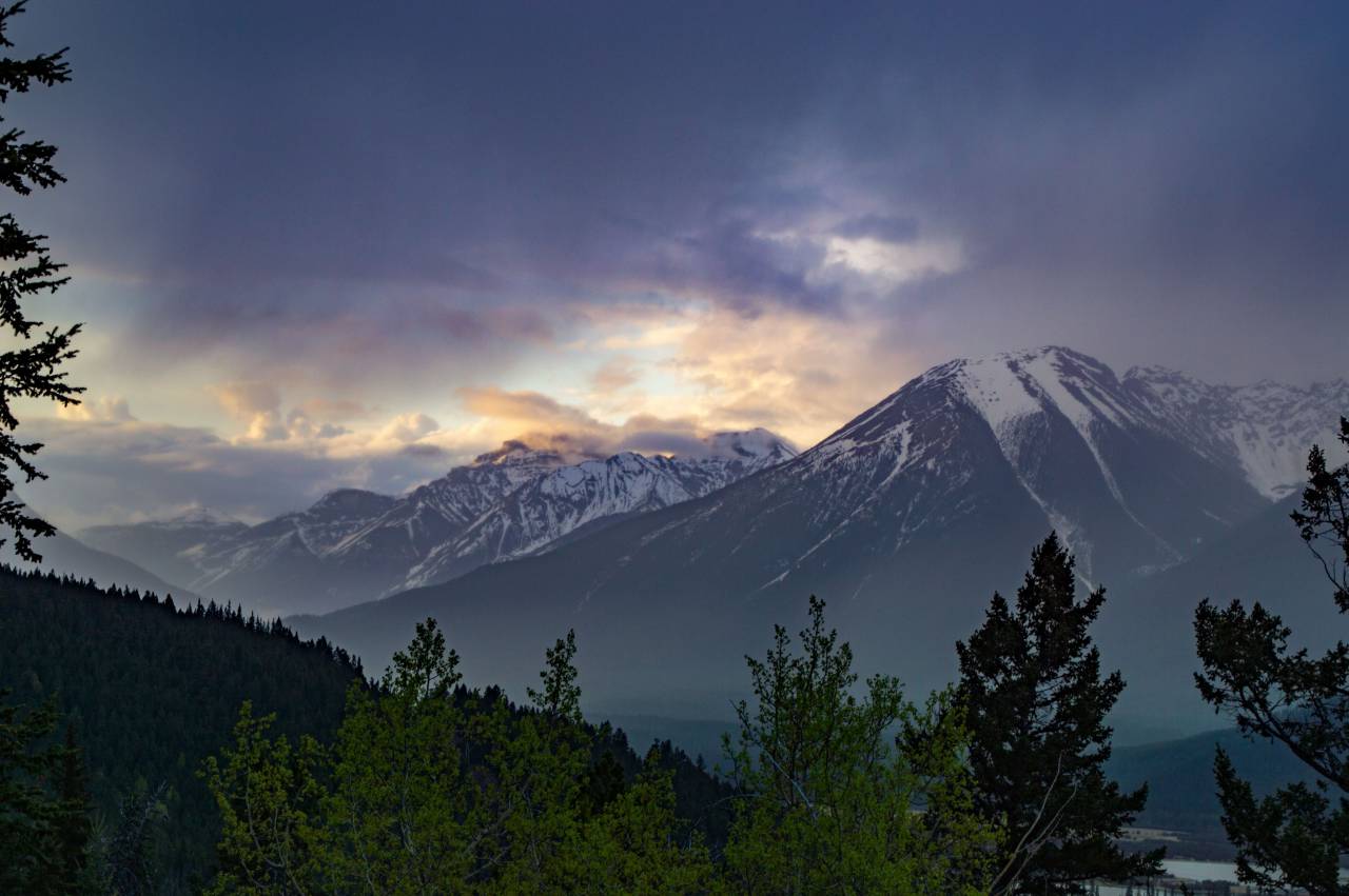 nature, landscape, mountains, summit, peaks, forests, trees, snow, sky, horizon, clouds
, 