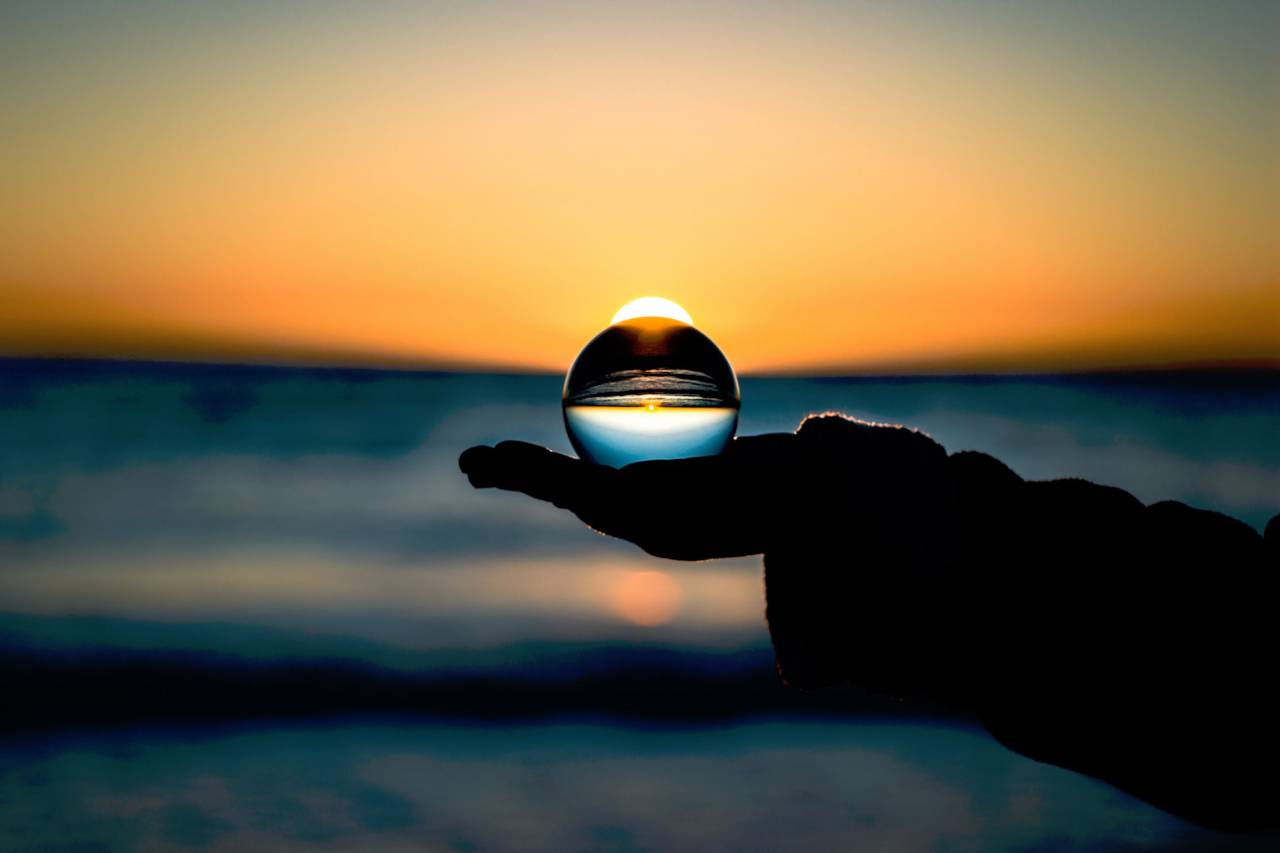 naturaleza, agua, vidrio, esfera, puesta de sol, horizonte, playa,