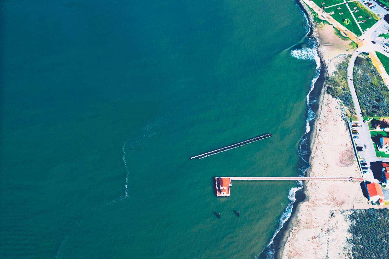 mar, océano, agua, olas, naturaleza, antena, vista, verano, costa, playa, resort, casas, arena, puente,