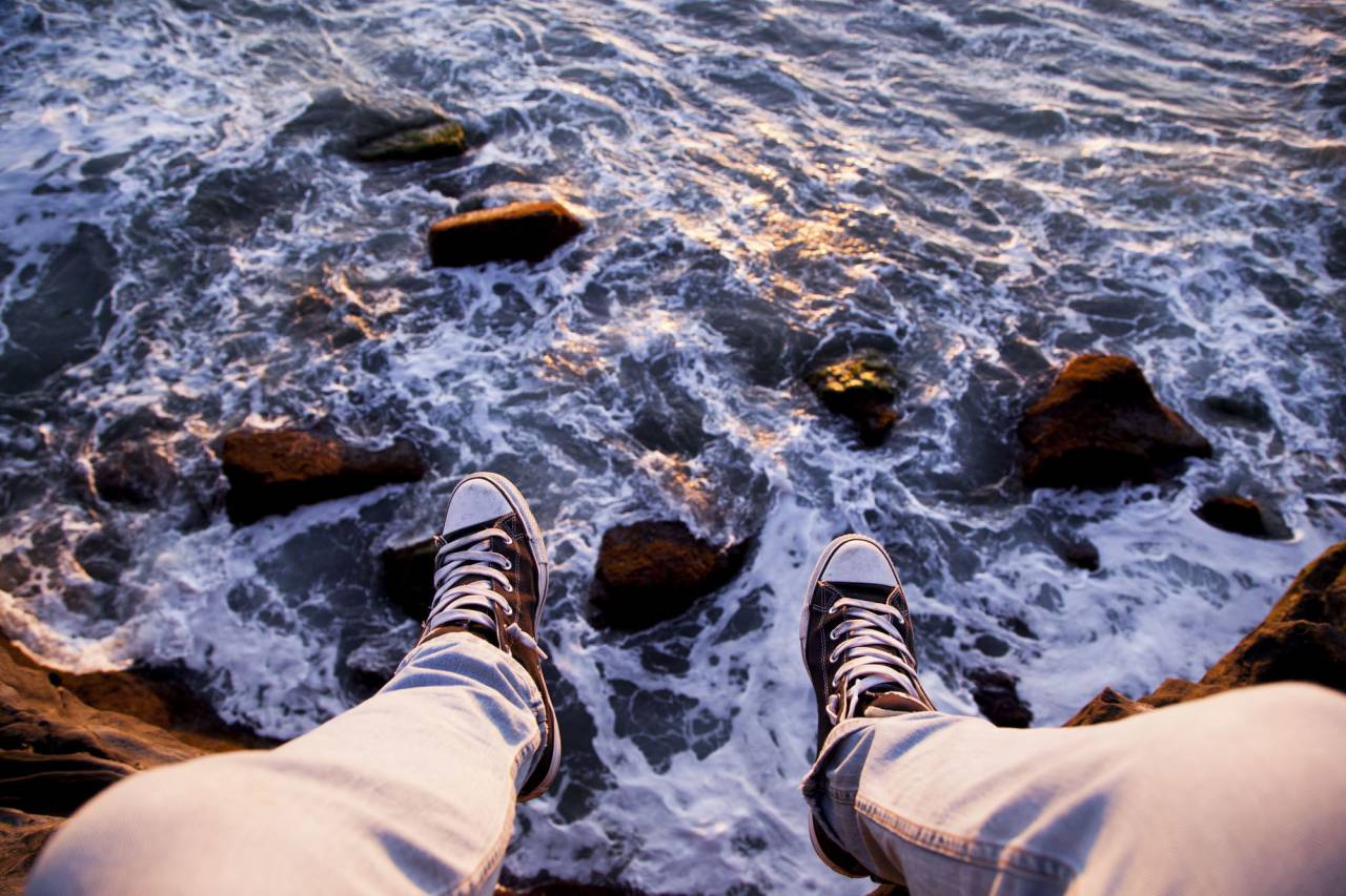 sea, ocean, water, waves, nature, coast, rock, ridge, people, skinny, jeans, shoe, footwear, travel, outdoor
, 