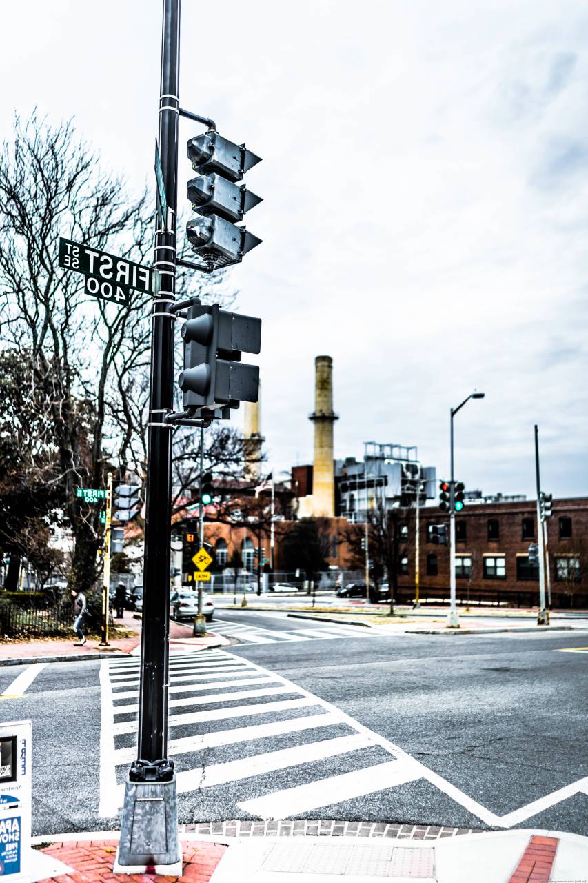 traffic, light, road, street, trees, view, blue, cloud, sky, city, tower, building
, 