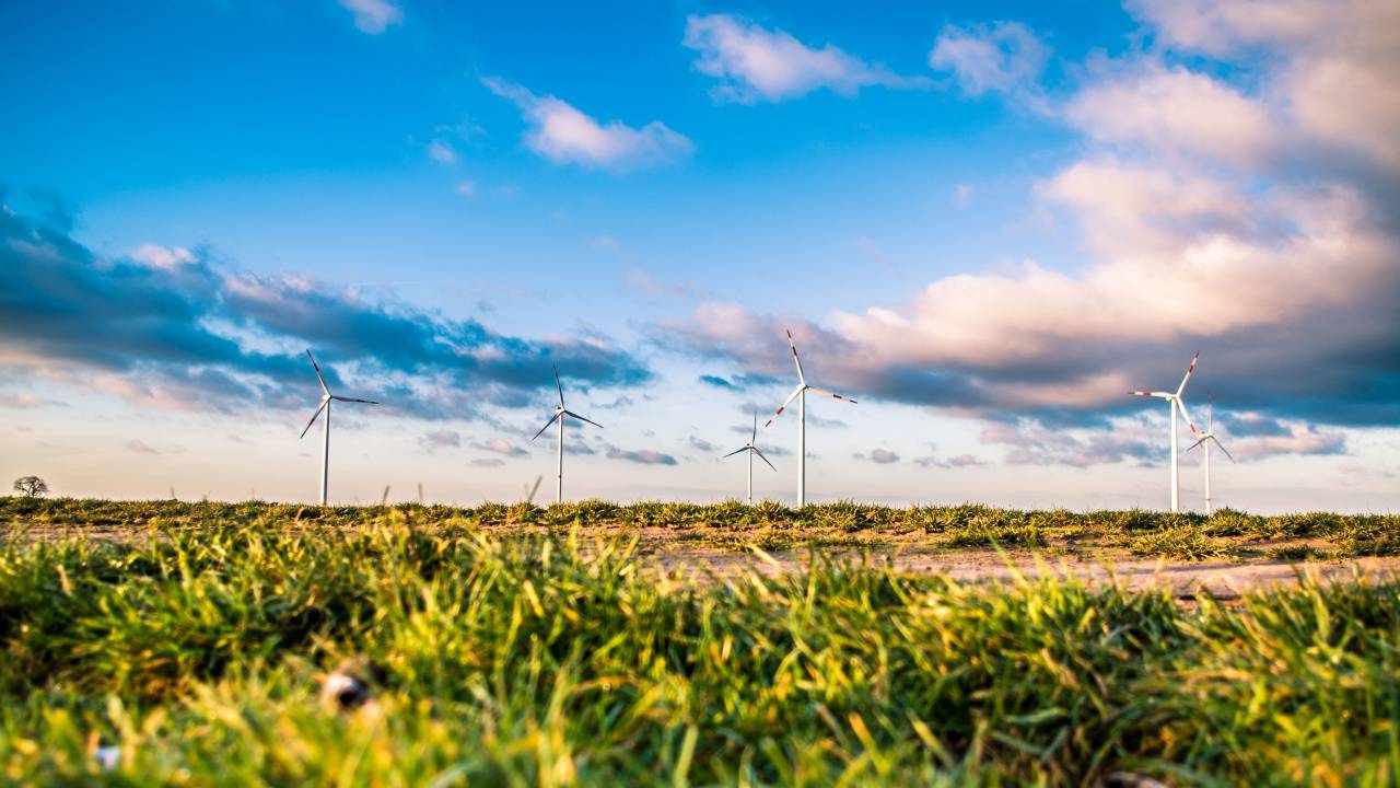 windmill, structure, green, grass, field, farm, landscape, nature, clouds, blue, sky, view
, 