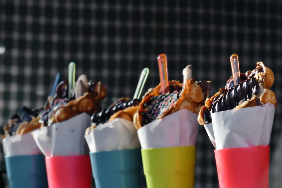 chocolates, cono, postre, vainilla, gofre