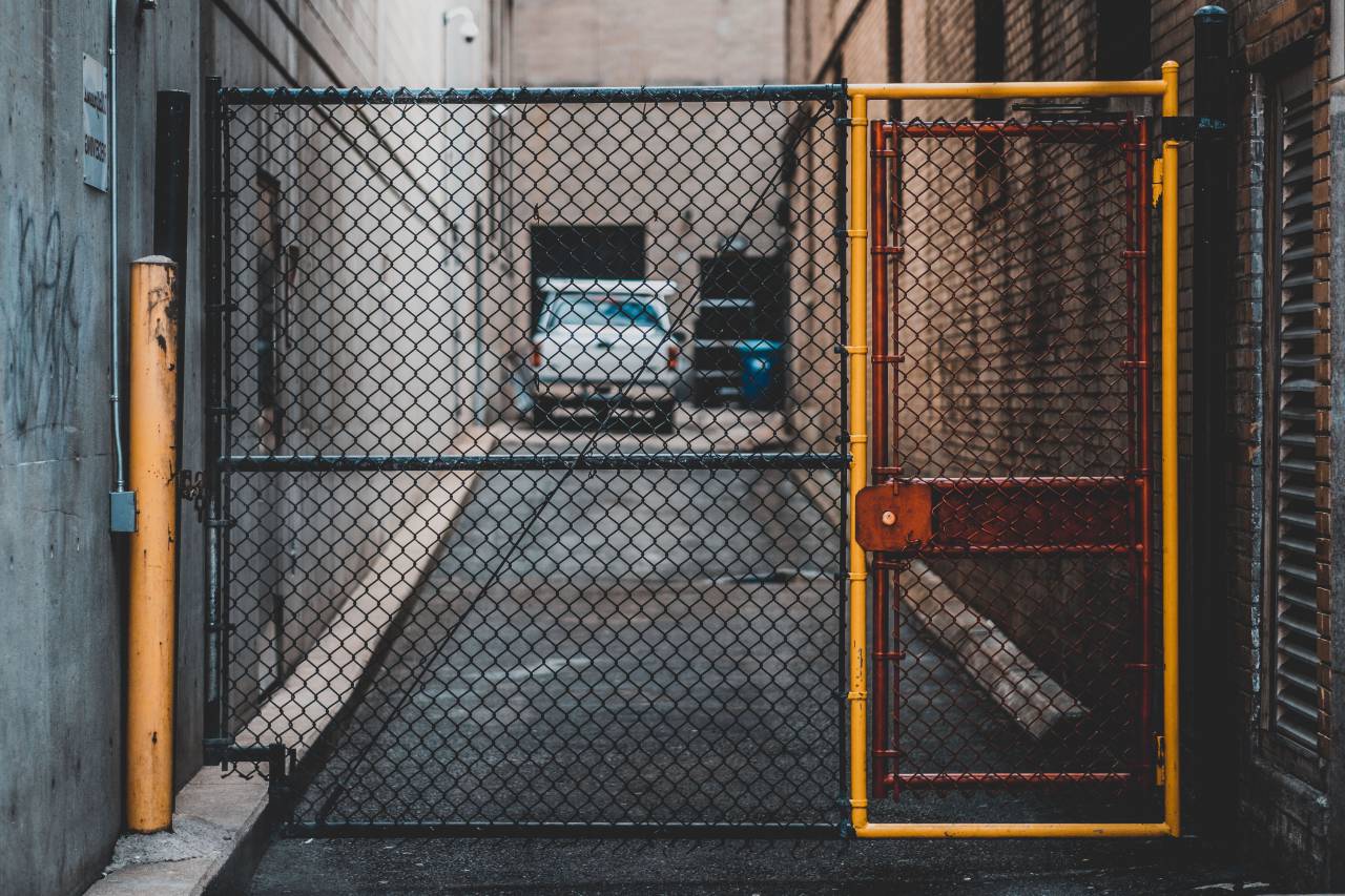 architecture, building, infrastructure, garage, gate, fence, car, parking
, 