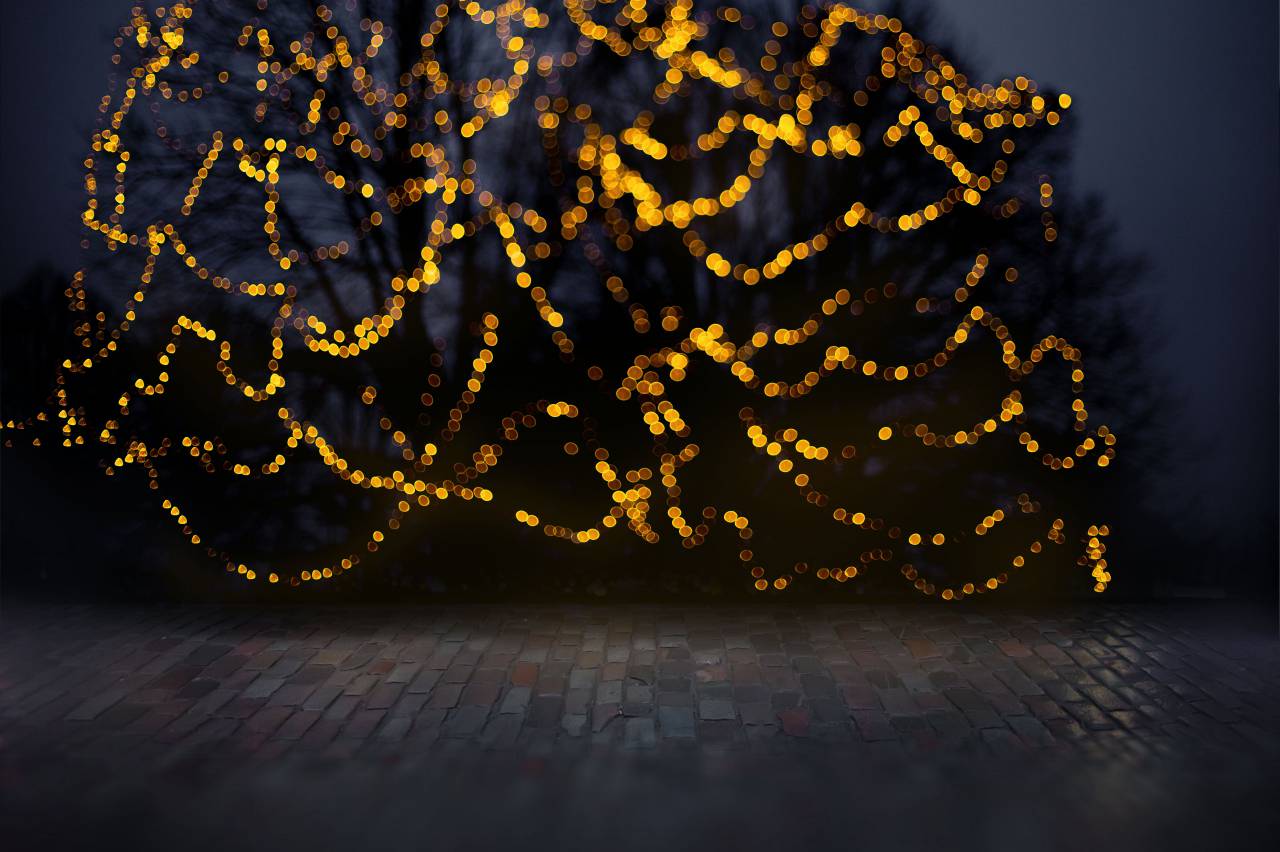 christms;background;night;copy space,backgrounds,night,decoration,illuminated,abstract,celebration,dark,shiny,glowing,backdrop,design,bright,yellow,defocused,lighting equipment, 