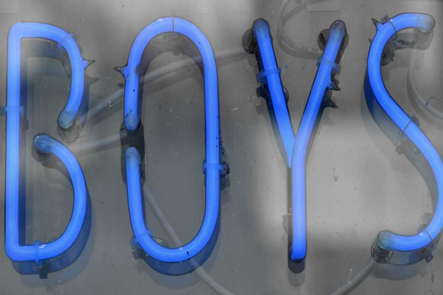 publicidad, azul, muchachos, iluminado, ligero
