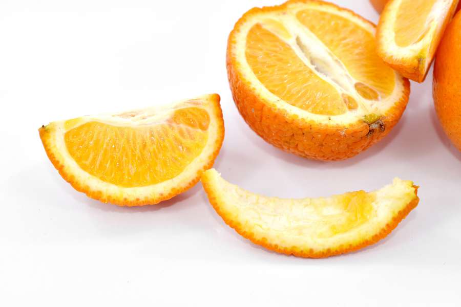 half, mandarin, orange peel, oranges, slices 