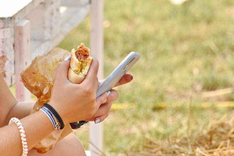 hay, mobile phone, sandwich, summer 