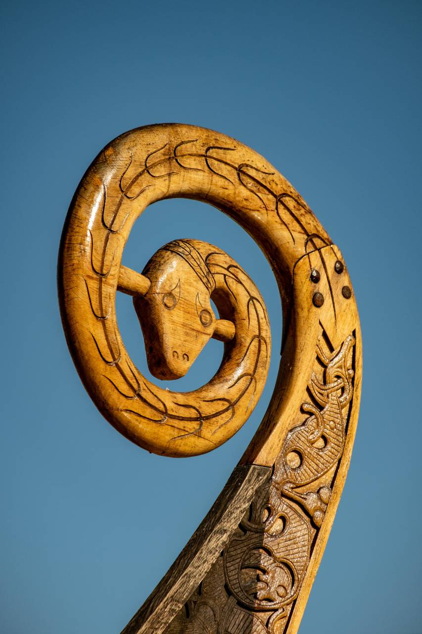 Figure head, Viking, Ship, Medieval, Wooden, Norse, Carving, Historical, Nautical, Maritime, Warrior, Dragon, Ancient, Craftsmanship, Seafaring, 