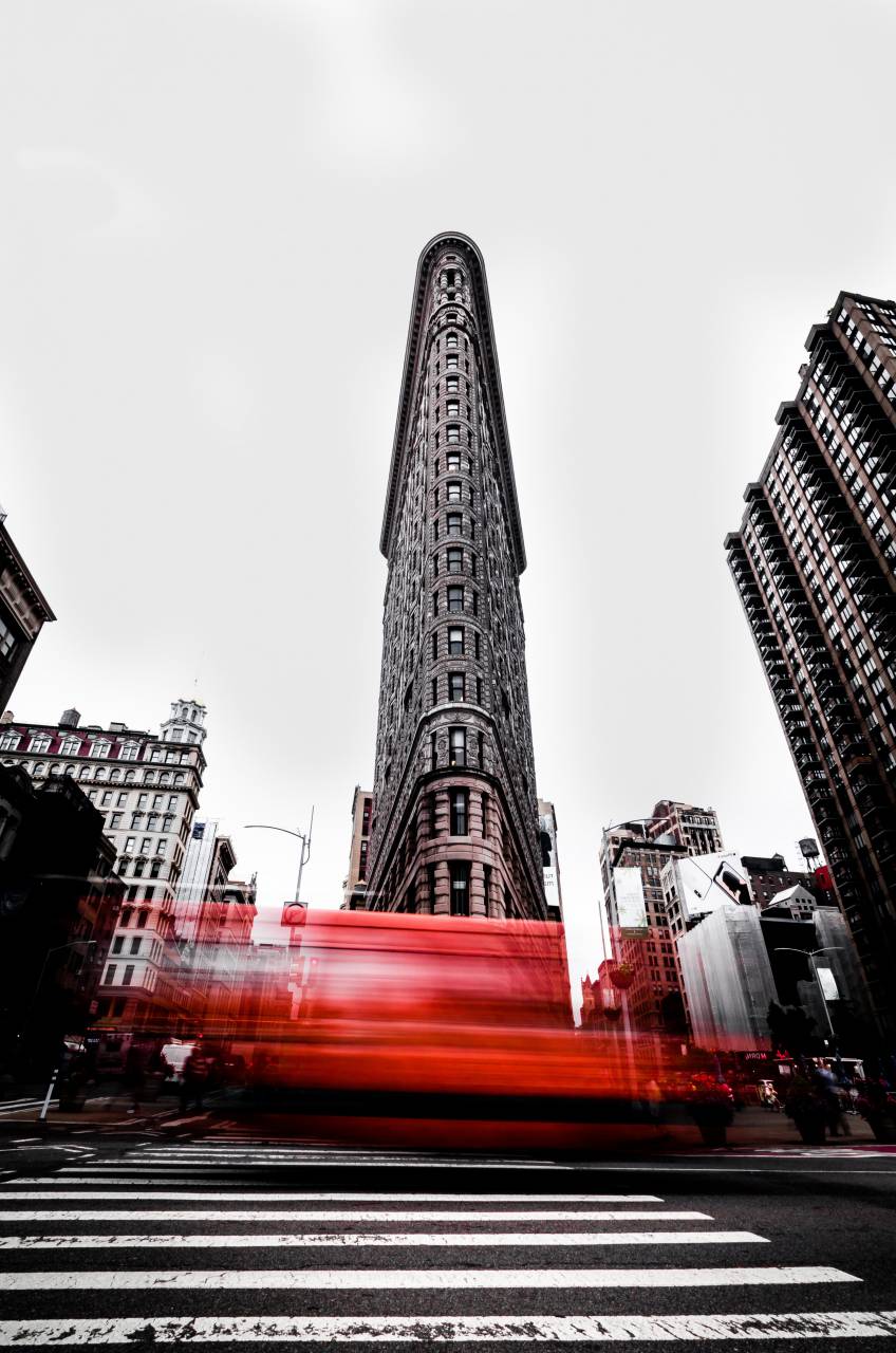 Flatiron, Nueva York, Edificio, Centro de la ciudad, Arquitectura, Rascacielos, Punto de referencia, Paisaje urbano, Histórico, Urbano, Manhattan, Icónico, Rascacielos, Estructura, tráfico, velocidad, fondos de pantalla 4k, fondos de pantalla HD, 