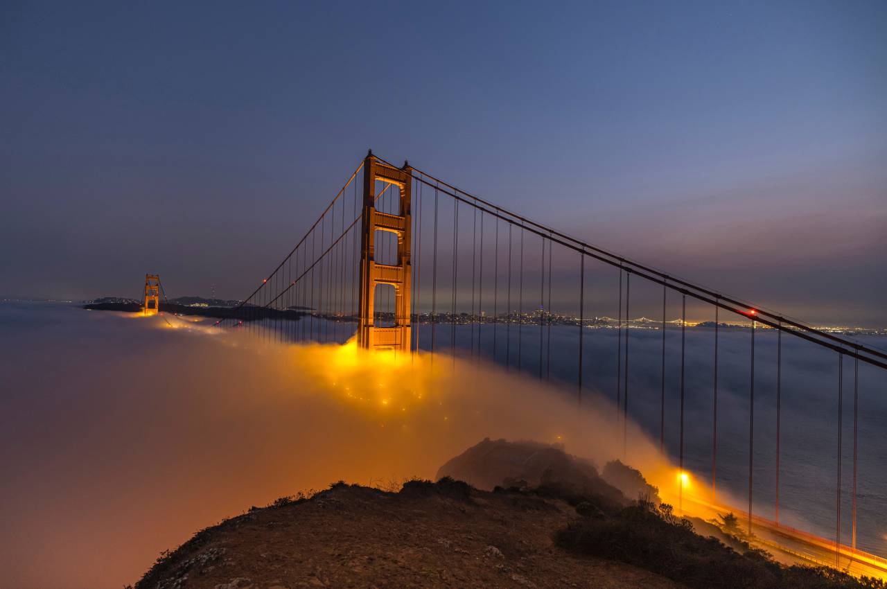 night, landmark, architecture, bridge, usa, bay, ocean, travel, city, sky, california, blue, structure, tourism, sunset, tower, sea, pacific, famous, water, francisco, tourist, red, america, golden, san, fog, skyline, gate, attraction, cable, suspension, sunrise, urban, cityscape, historic, beach, orange, lights, nature, coast, evening, san francisco, hill, american, historical, cloud, downtown, transportation, engineering, 