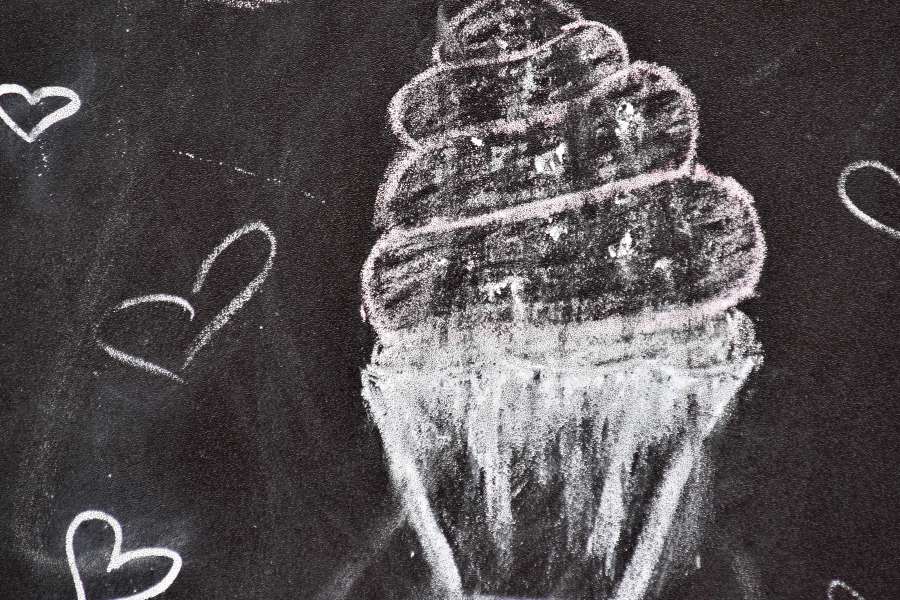 black and white, draw, hearts, ice cream 