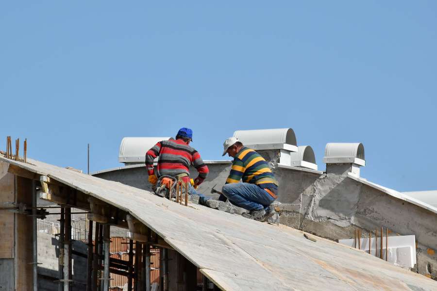 trabajador de la construcción, industria, hombres, techo