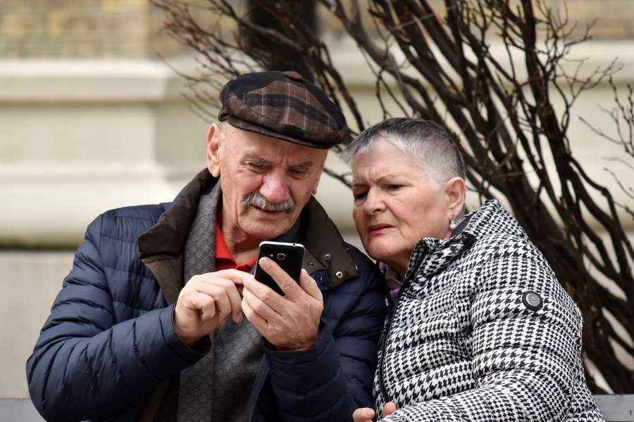 elderly, family, internet, man, mobile phone 