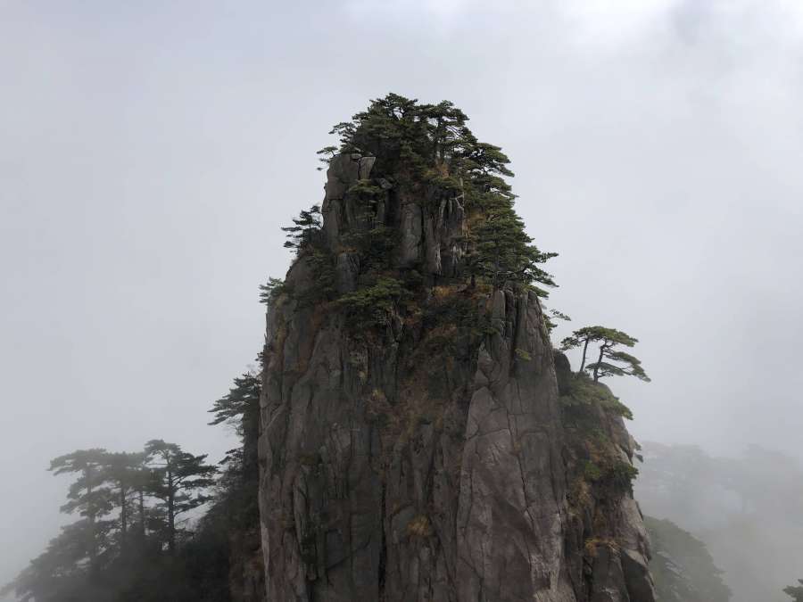 cliff, fog, high land, mountain peak 