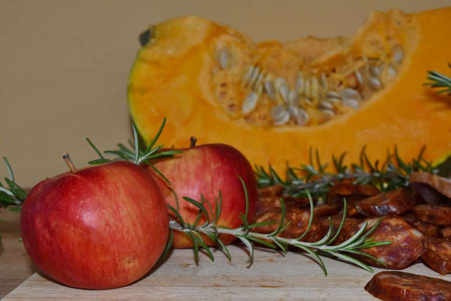 apples, meal, meat, pumpkin, pumpkin seed 