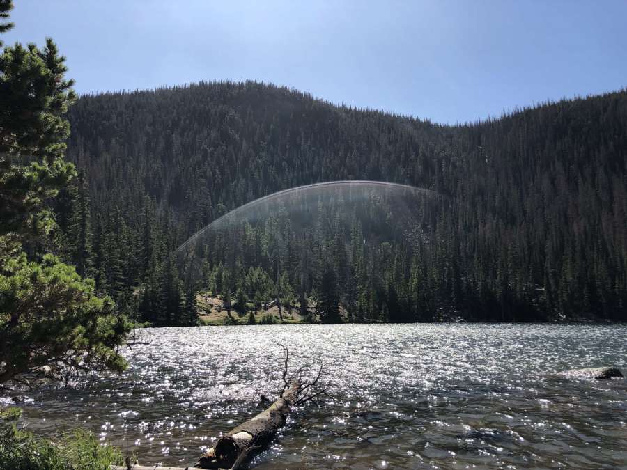 lakeside, national park, rainbow, reflection 