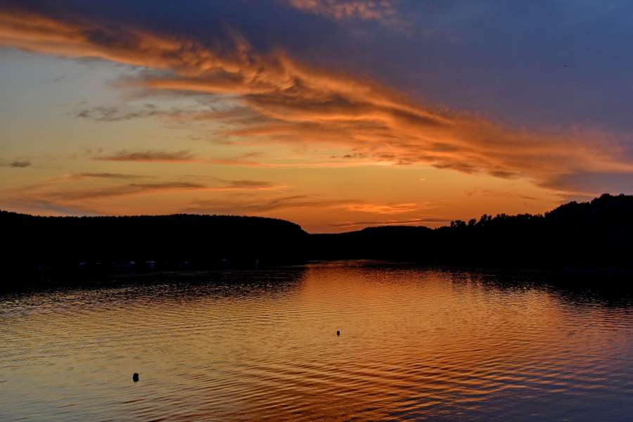 Danube, lakeside, silhouette, sunset 