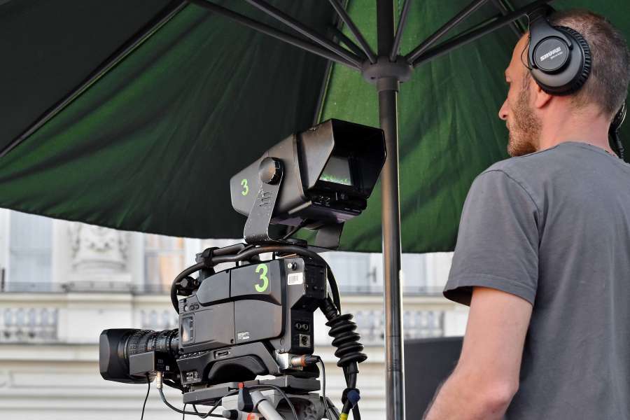 camera, man, television, television news 