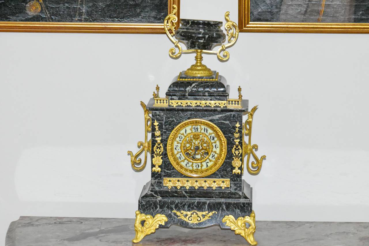 antigüedad, barroco, reloj, hecho a mano, mármol