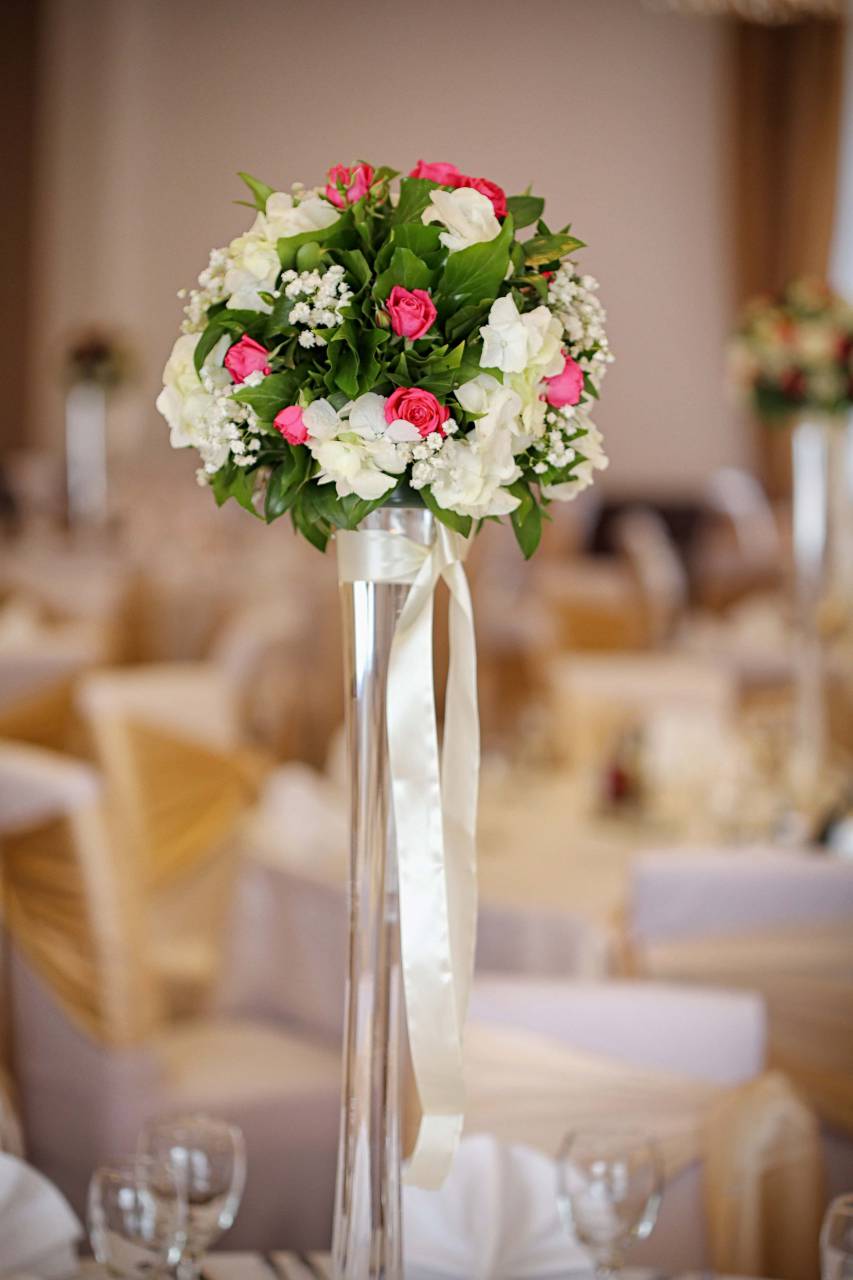 alto, florero, comedor, comedor, ramo
